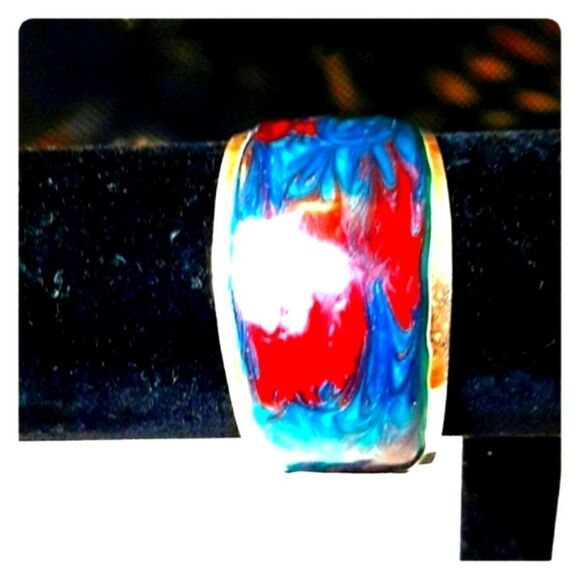 Hand Crafted  Sealed  Red & Blue Silver Plated  Cuff  Bracelet - Picture 7 of 9